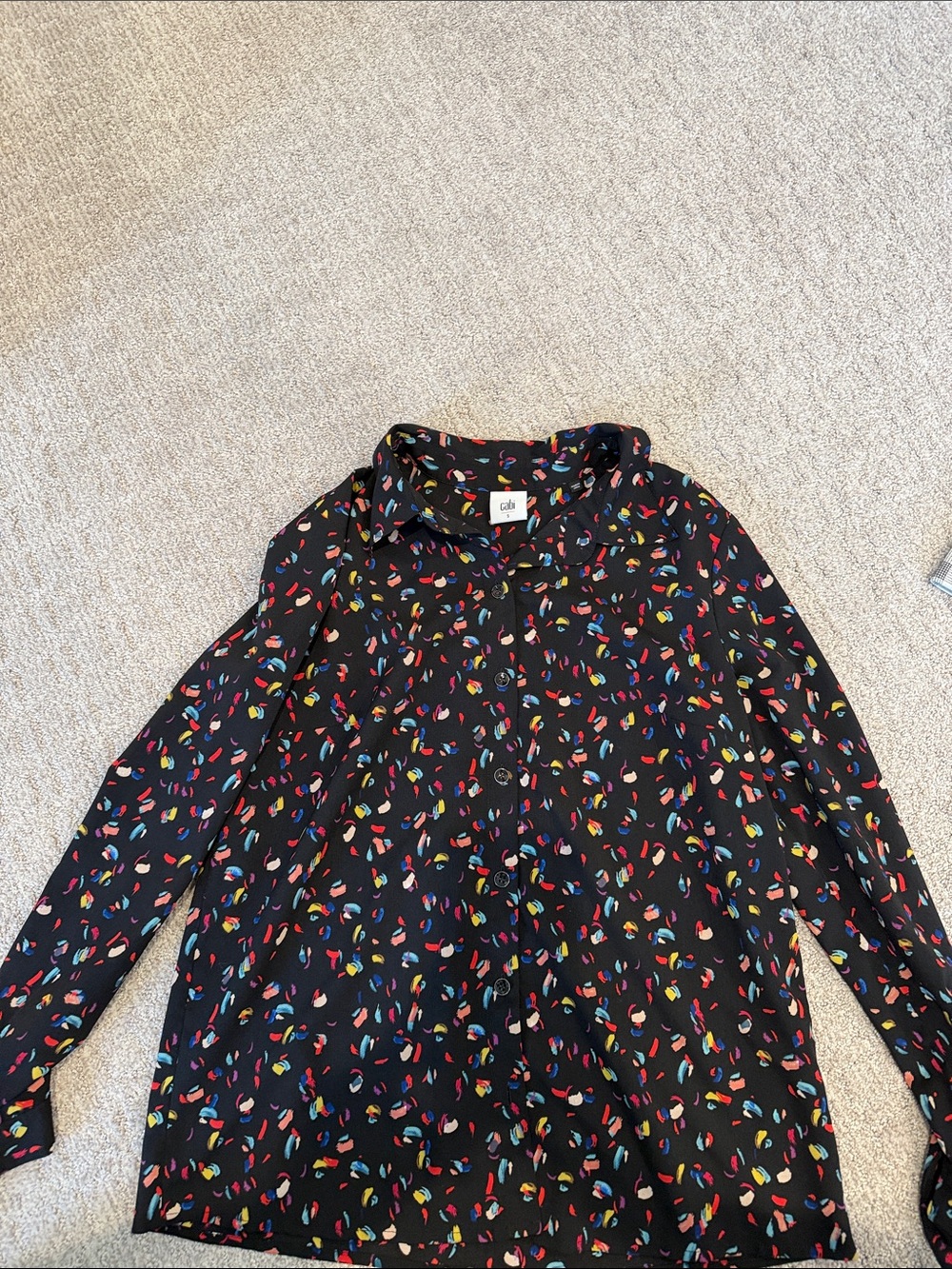 CAbi Black Button-Down Blouse with Multicolor Confetti Print